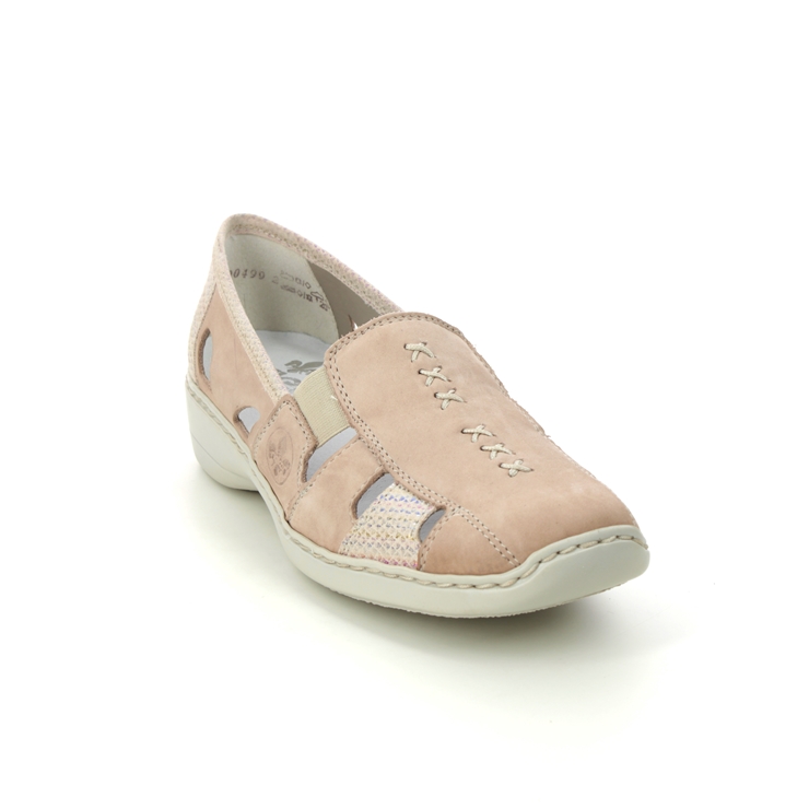 Rieker 41385-60 Beige leather Womens Comfort Slip On Shoes