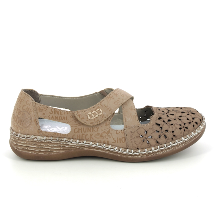 Rieker 464H4-62 Light Taupe Leather Womens Mary Jane Shoes