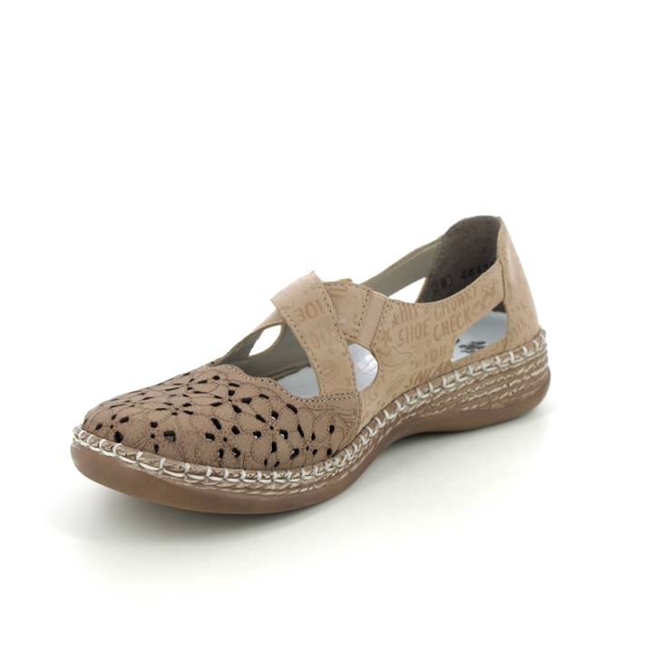 Rieker 464H4-62 Light Taupe Leather Womens Mary Jane Shoes