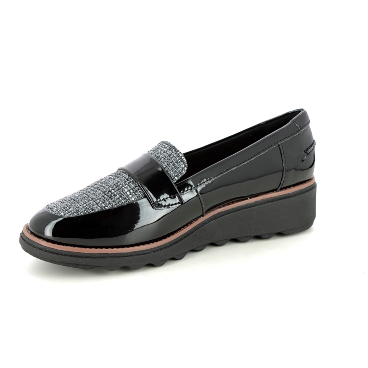 Clarks Sharon Gracie Black patent Womens loafers 6408-24D