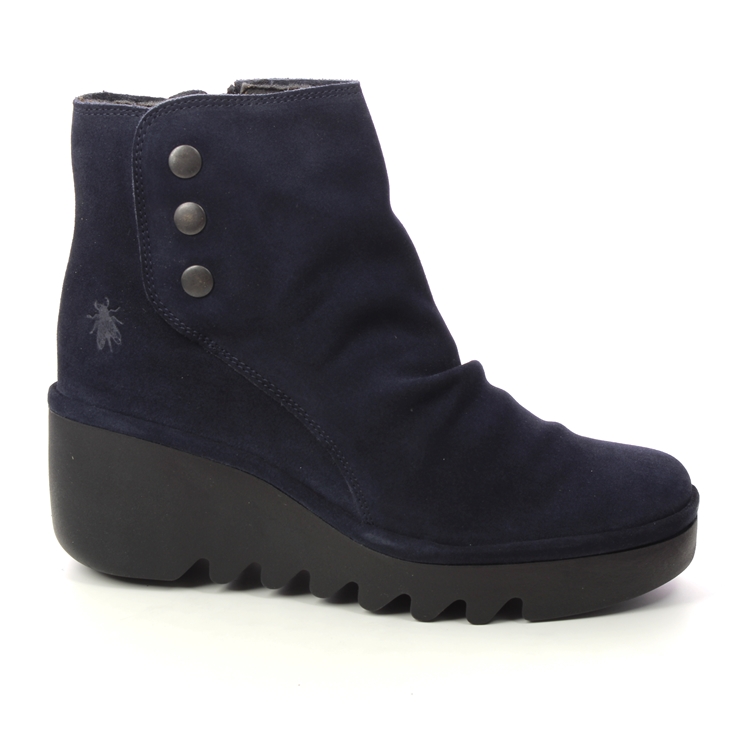 Fly London Brom Blu Navy Suede Womens Wedge Boots P501344-006