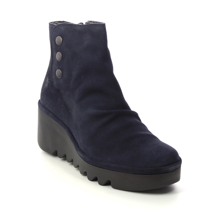 Fly London Brom Blu Navy Suede Womens Wedge Boots P501344-006