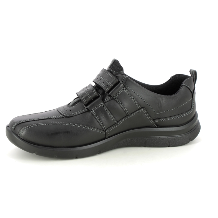 Hotter Energise 2v Black leather Mens Riptape Shoes 3081-31