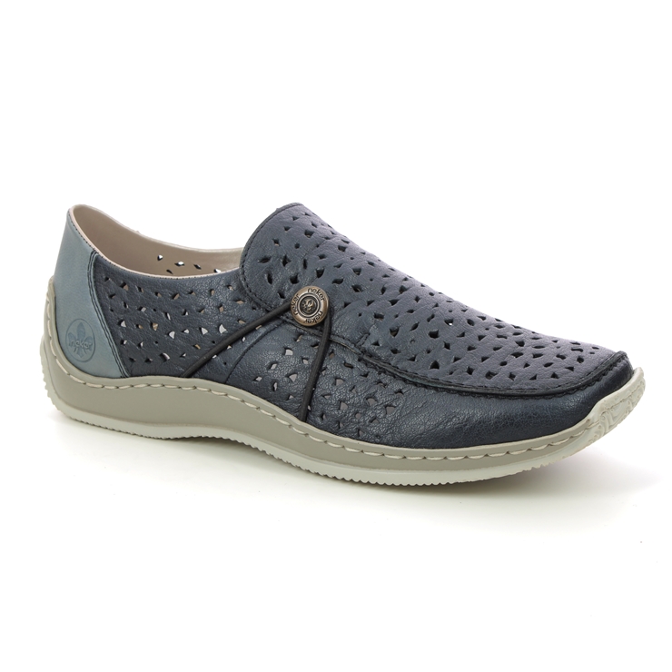 Rieker L1766-14 Navy Leather Womens Comfort Slip On Shoes