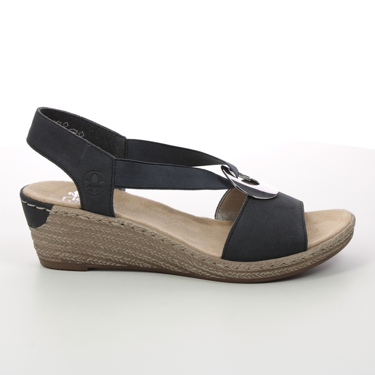 Rieker 624H6-14 Navy Womens Wedge Sandals