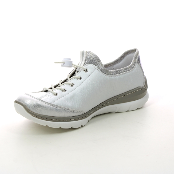 Rieker L3263-80 White Silver Womens lacing shoes