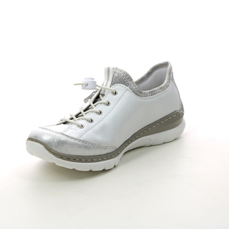 Rieker L3263-80 White Silver Womens lacing shoes