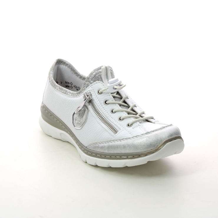 Rieker L3263-80 White Silver Womens lacing shoes