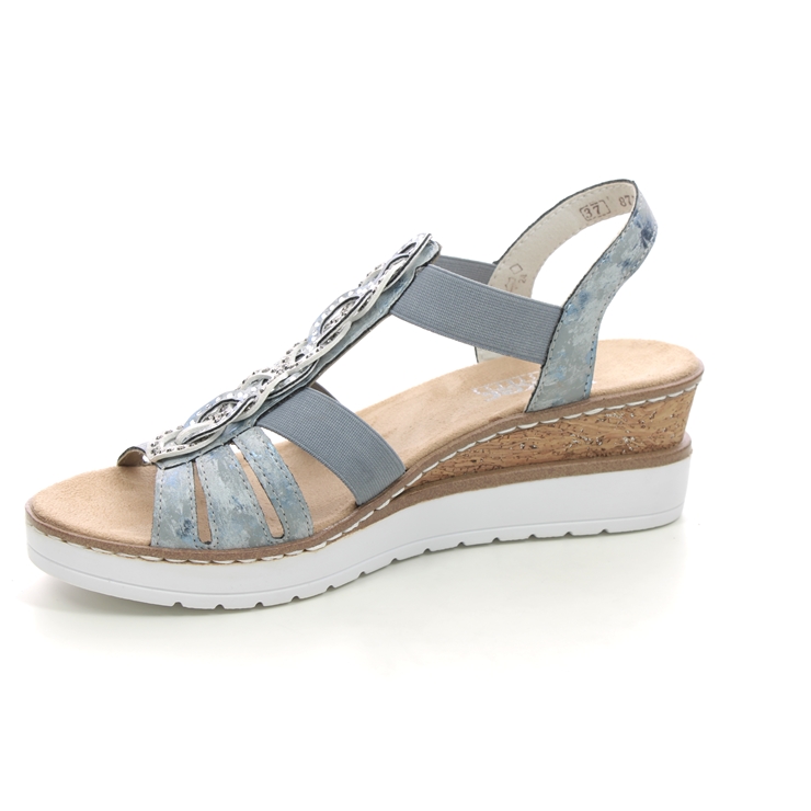 Rieker V38H8-12 Blue Womens Wedge Sandals