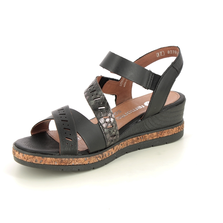 Remonte D3064-01 Boudash Black leather Womens Wedge Sandals