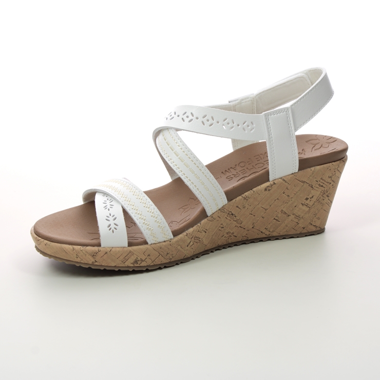 Skechers Beverlee WHT White Womens Wedge Sandals 119339