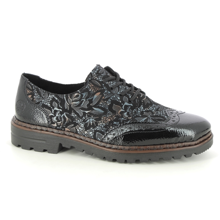 Rieker 54801-90 Black floral Womens Brogues