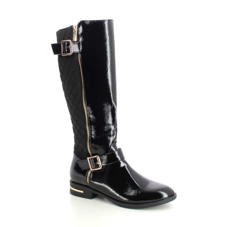 Black patent knee shop high boots uk