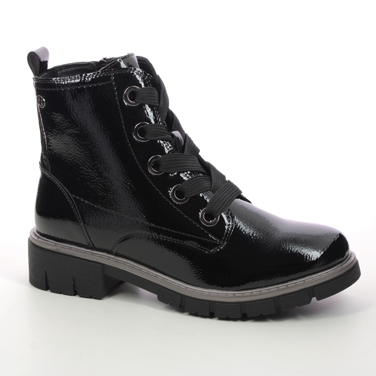 Lotus Jojo Docsy Black patent Womens Biker Boots