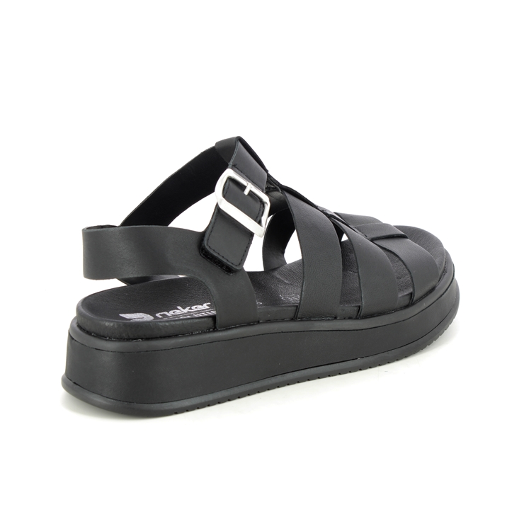 Rieker W0804-00 Black leather Womens Wedge Sandals