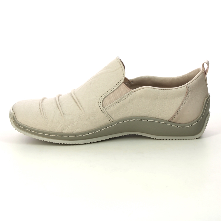 Rieker L1789-60 Beige leather Womens Comfort Slip On Shoes