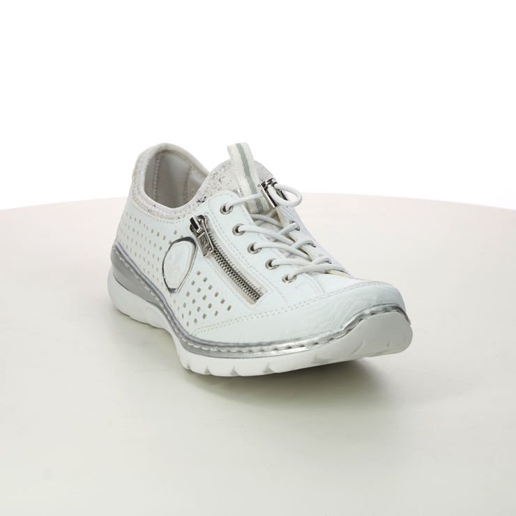 Rieker L3296-82 White Silver Womens lacing shoes