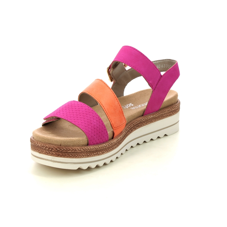 Remonte D0Q55-31 Bily 3 Strap Fuchsia Orange Womens Wedge Sandals