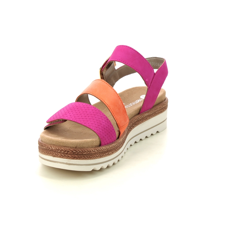 Remonte D0Q55-31 Bily 3 Strap Fuchsia Orange Womens Wedge Sandals