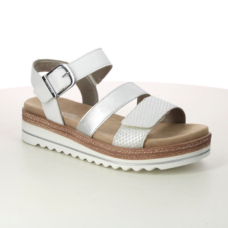 Remonte D0Q55-90 Bily 3 Strap White Silver Womens Wedge Sandals