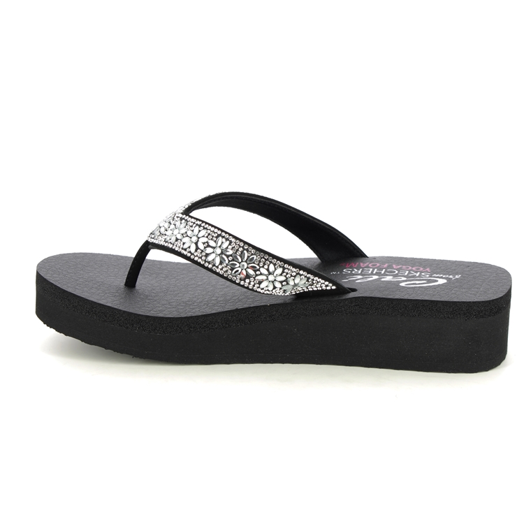 Skechers Vinyasa Daisies BLK Black Womens Toe Post Sandals 119638