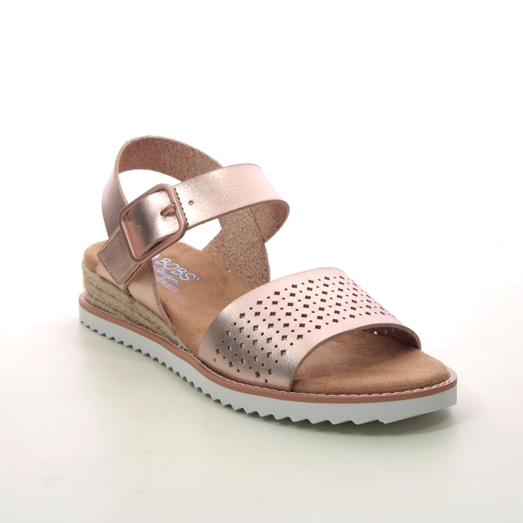 Skechers Bobs Desert Rsgd Rose Gold Womens Wedge Sandals 114144