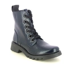 Fly London Lace Up Boots - Navy patent - P144539 RAGI   RONIN