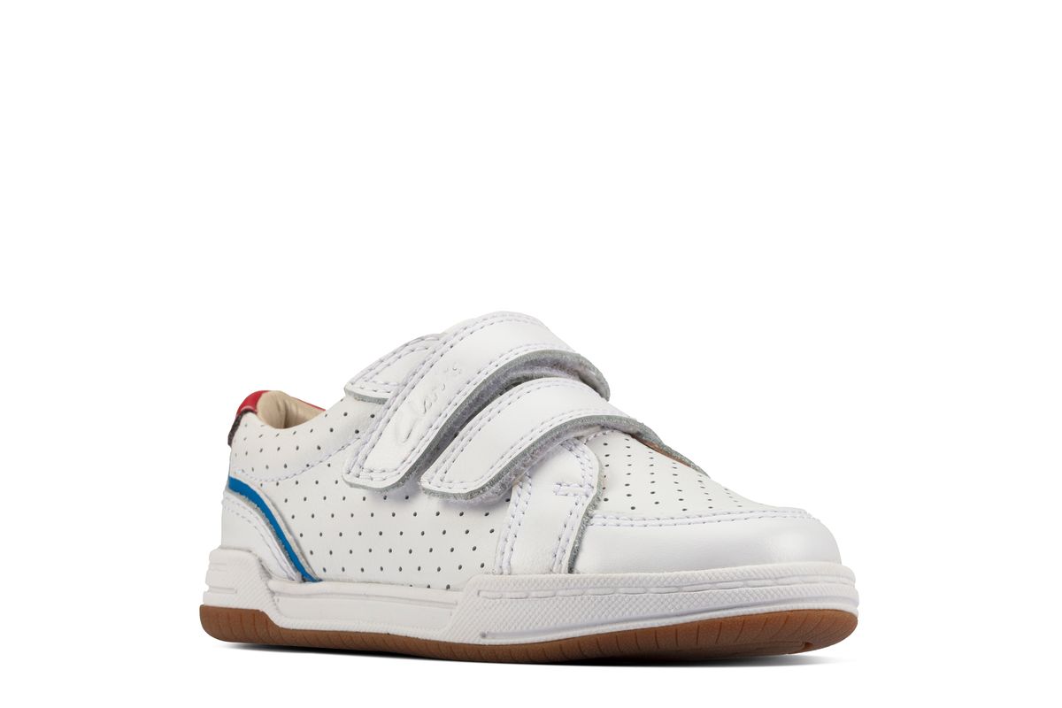 clarks white velcro trainers