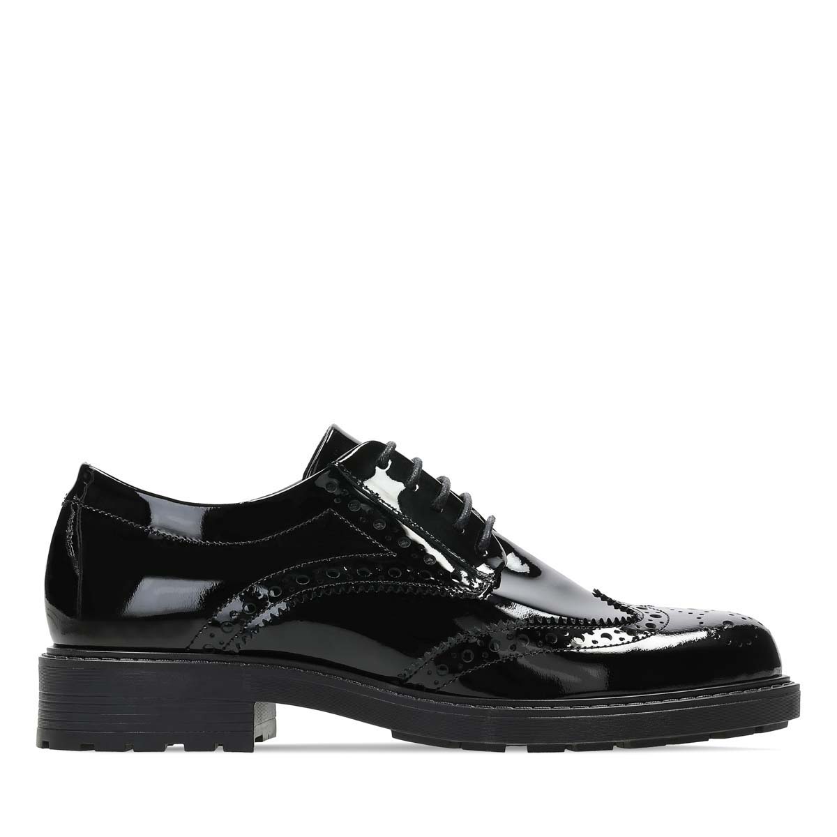 Clarks Orinoco Brogue D Fit Black Patent Leather Brogues
