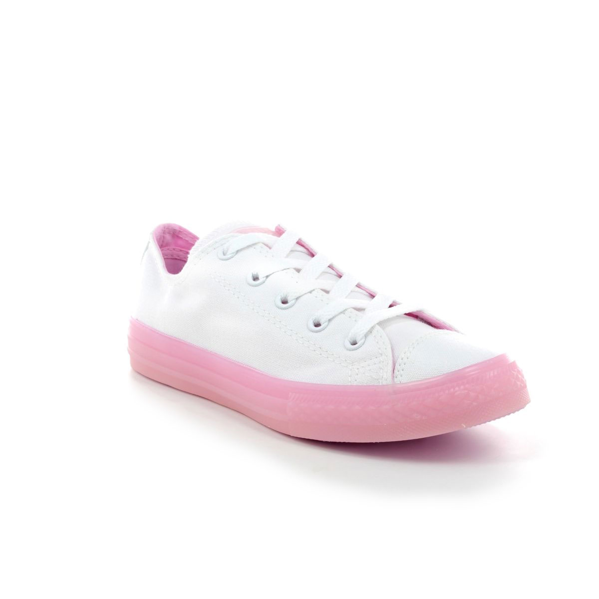 white and pink trainers