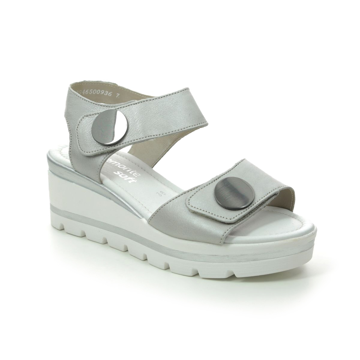D1565-90 Light Grey Leather Wedge Sandals