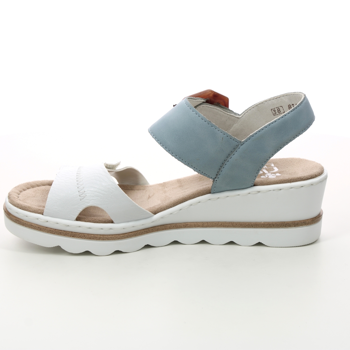 Rieker 67476-10 White Light Blue Womens Wedge Sandals