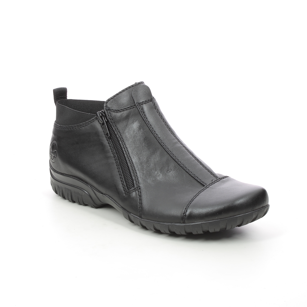 Rieker L4653-00 Black leather Womens Ankle Boots