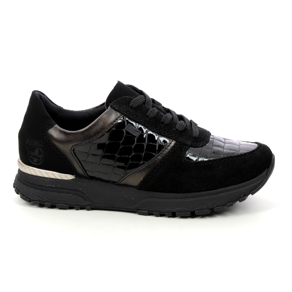 Rieker N7412-00 Black patent suede Womens trainers