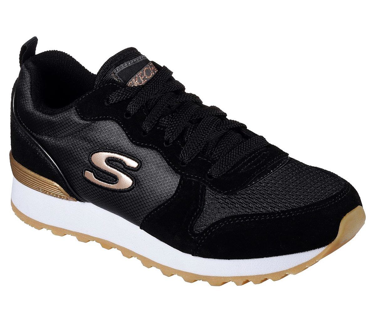 skechers black and gold trainers