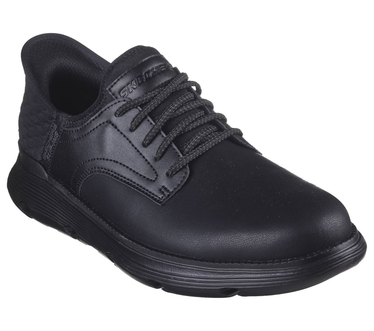 All black hot sale leather skechers