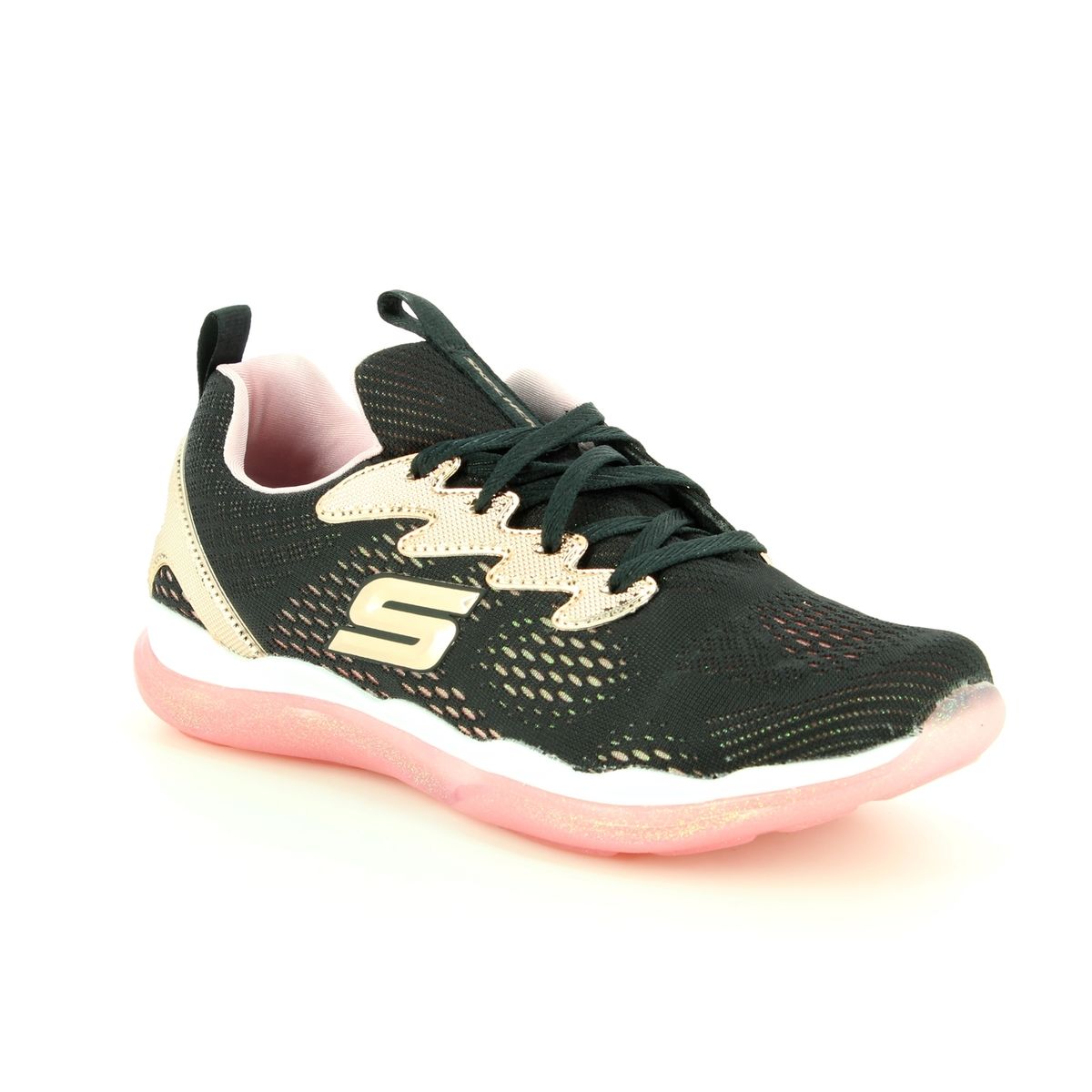 skechers black and rose gold trainers 